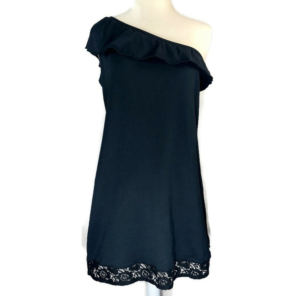 Volcom ruffle one shoulder ruffle black sleeveless black dress-small